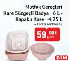 MUTFAK GEREÇLERİ KARE SÜZGEÇLİ BADYA 6 L - KAPAKLI KASE 4,25 L